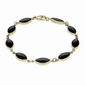 9ct Yellow Gold Whitby Jet Marquise Bracelet
