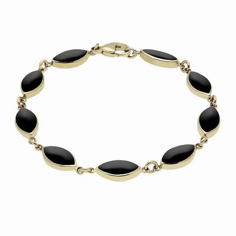 9ct Yellow Gold Whitby Jet Marquise Bracelet