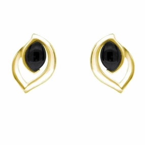 9ct Yellow Gold Whitby Jet Marquise Flame Stud Earrings