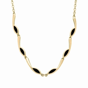9ct Yellow Gold Whitby Jet Marquise Link Toscana Necklace