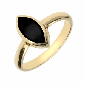 9ct Yellow Gold Whitby Jet Marquise Ring