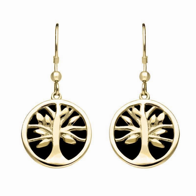 9ct Yellow Gold Whitby Jet Medium Round Tree of Life Two Piece Set