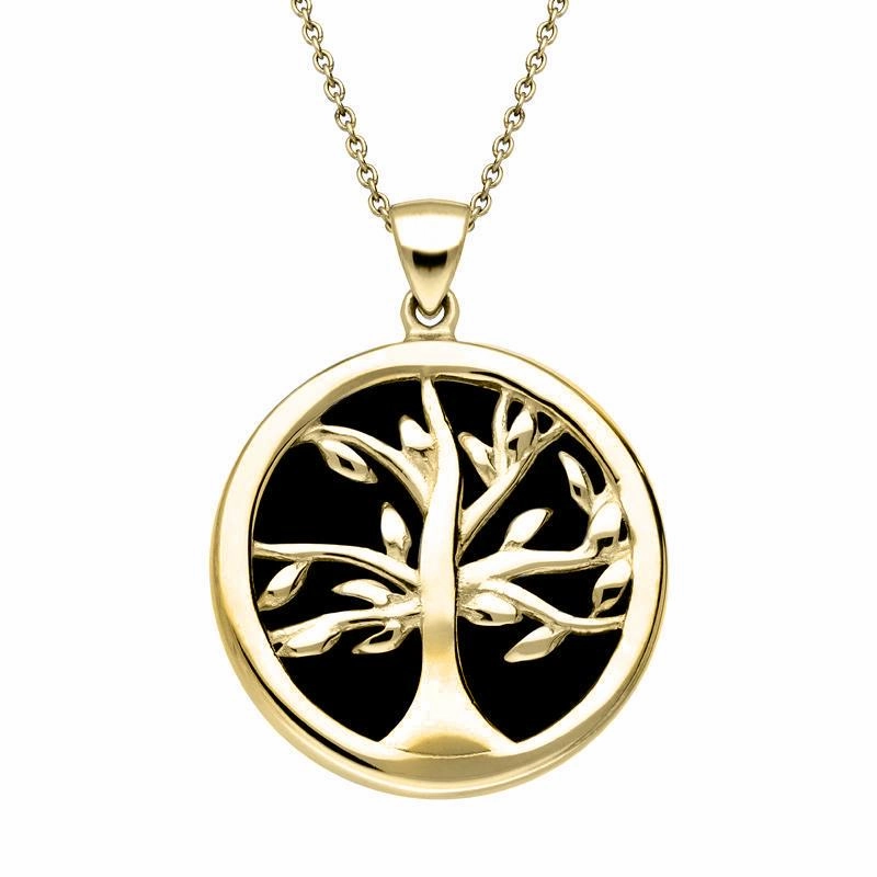 9ct Yellow Gold Whitby Jet Medium Round Tree of Life Two Piece Set