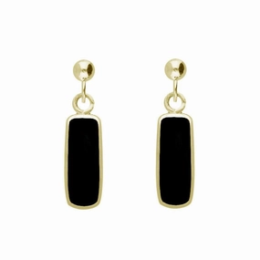 9ct Yellow Gold Whitby Jet Oblong Drop Earrings