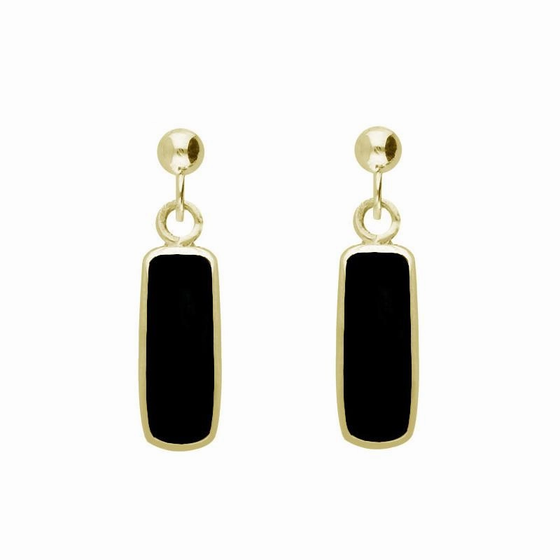 9ct Yellow Gold Whitby Jet Oblong Drop Earrings