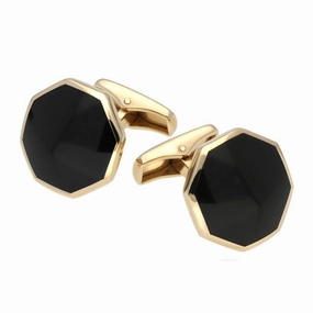 9ct Yellow Gold Whitby Jet Octagon Shaped Cufflinks