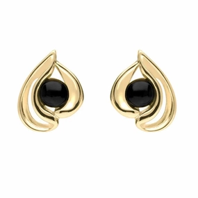 9ct Yellow Gold Whitby Jet Open Teardrop Stud Earrings
