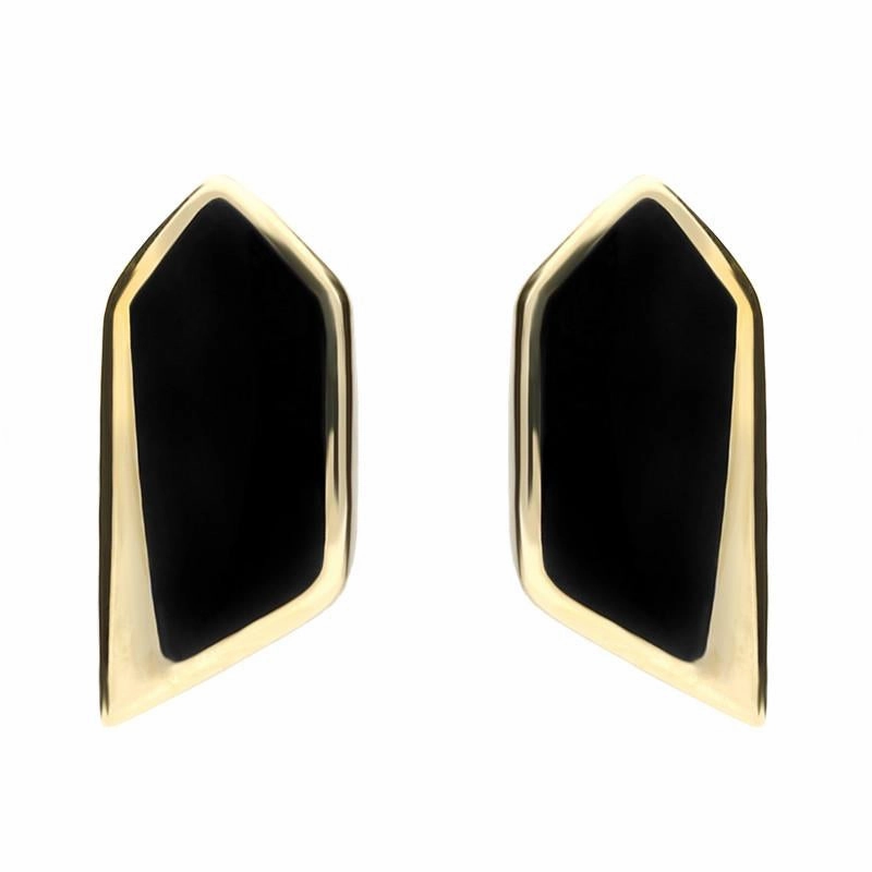 9ct Yellow Gold Whitby Jet Organic Abstract Pentagon Stud Earrings
