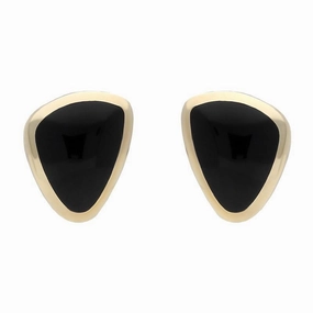 9ct Yellow Gold Whitby Jet Organic Abstract Triangle Stud Earrings
