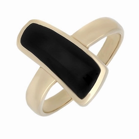 9ct Yellow Gold Whitby Jet Organic Curved Oblong Ring