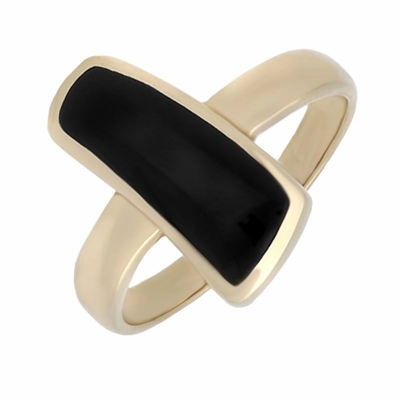 9ct Yellow Gold Whitby Jet Organic Curved Oblong Ring