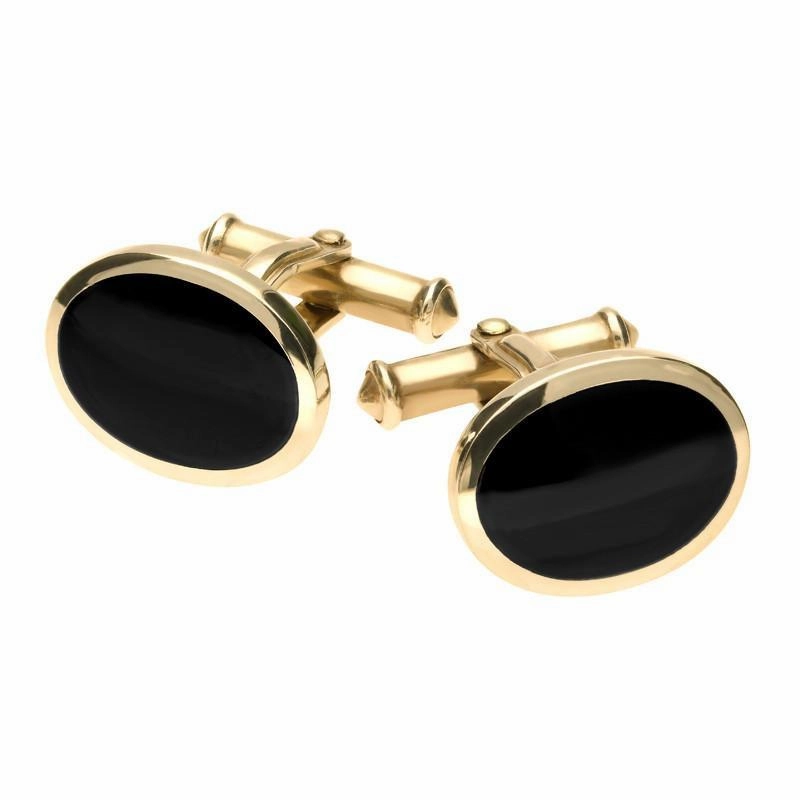 9ct Yellow Gold Whitby Jet Oval Cufflinks