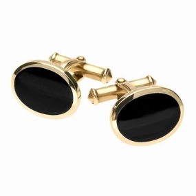 9ct Yellow Gold Whitby Jet Oval Cufflinks