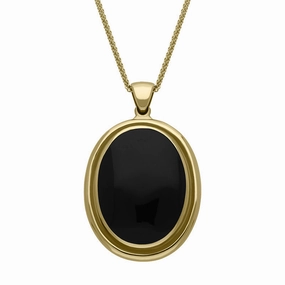 9ct Yellow Gold Whitby Jet Oval Framed Necklace