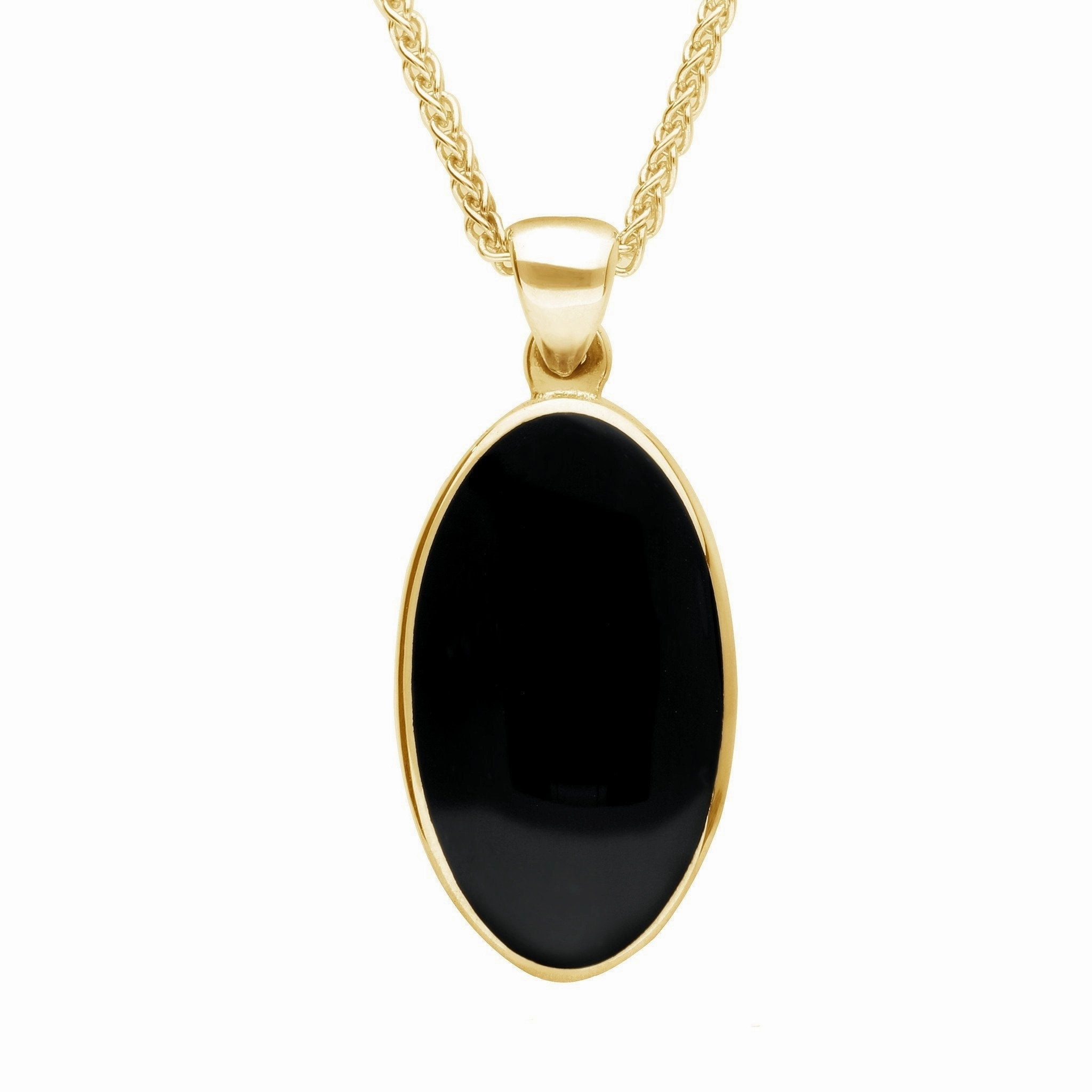 9ct Yellow Gold Whitby Jet Oval Open Back Long Necklace
