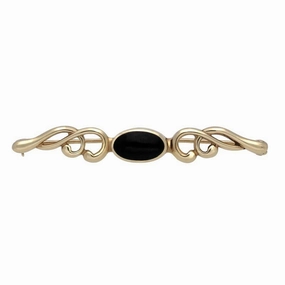 9ct Yellow Gold Whitby Jet Oval Scroll Brooch