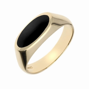 9ct Yellow Gold Whitby Jet Oval Signet Ring