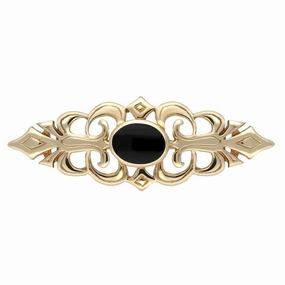 9ct Yellow Gold Whitby Jet Pierced Bar Brooch