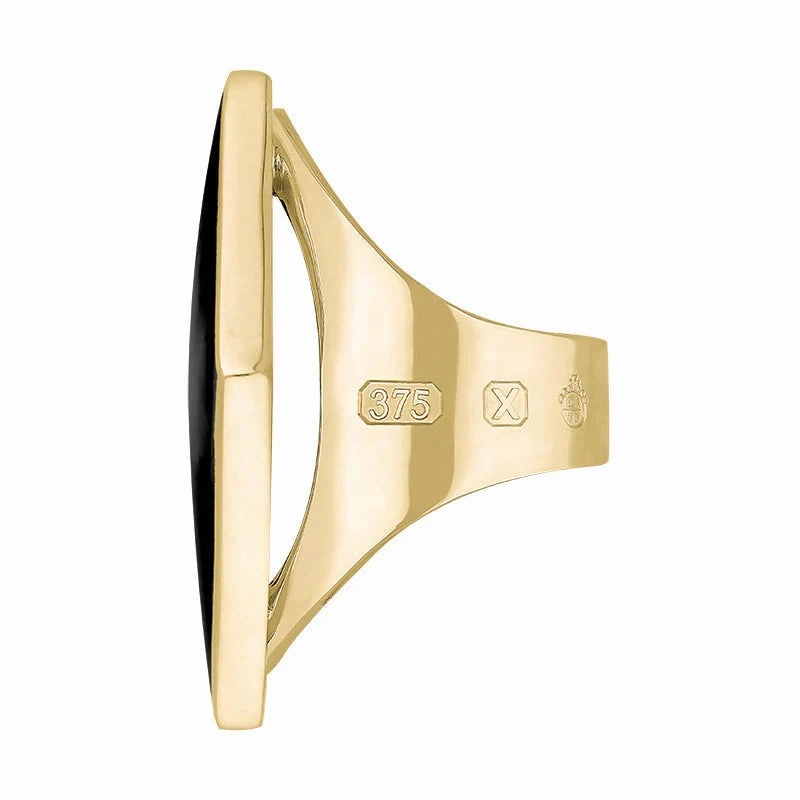 9ct Yellow Gold Whitby Jet Queen's Jubilee Hallmark Large Rhombus Ring D