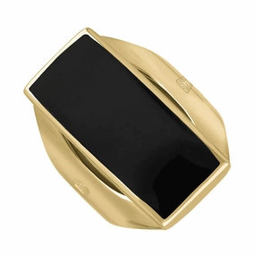 9ct Yellow Gold Whitby Jet Queen's Jubilee Hallmark Medium Oblong Ring D