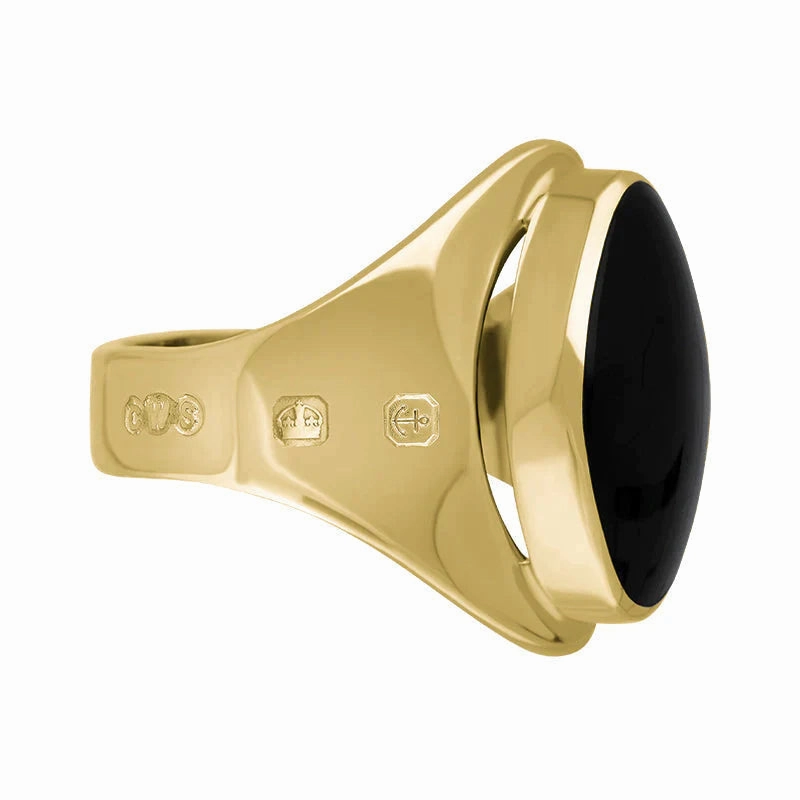 9ct Yellow Gold Whitby Jet Queen's Jubilee Hallmark Small Oval Ring D