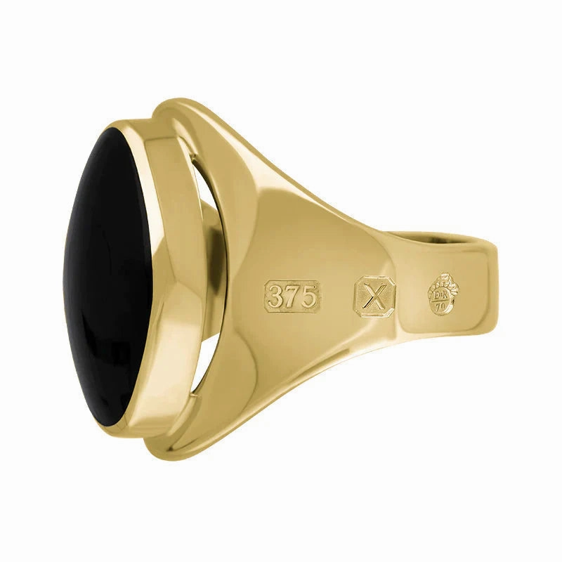 9ct Yellow Gold Whitby Jet Queen's Jubilee Hallmark Small Oval Ring D