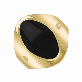 9ct Yellow Gold Whitby Jet Queen's Jubilee Hallmark Small Oval Ring D