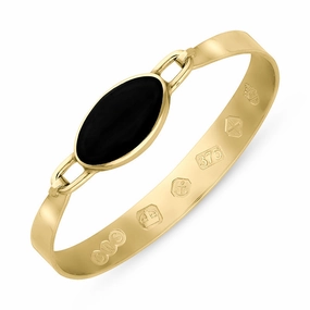 9ct Yellow Gold Whitby Jet Queen's Jubilee Hallmark Wide Oval Bangle D