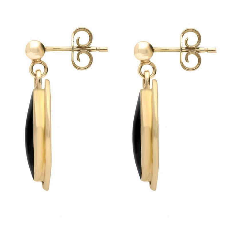 9ct Yellow Gold Whitby Jet Ribbed Oval Drop Earrings