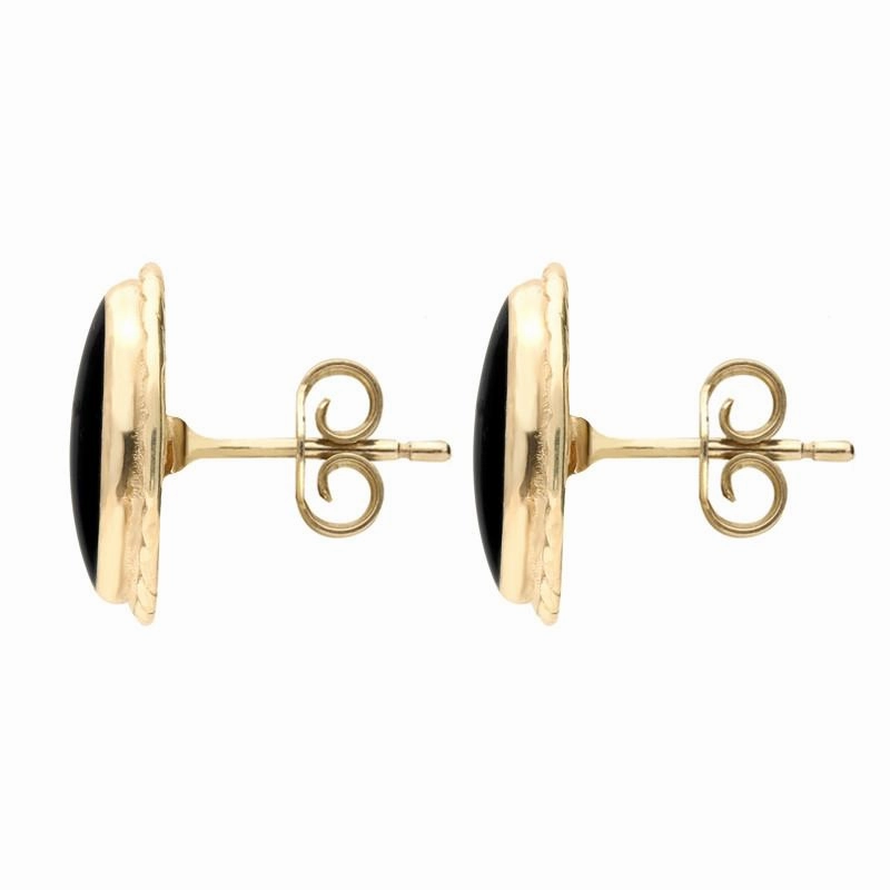 9ct Yellow Gold Whitby Jet Rope Edge Oval Stud Earrings