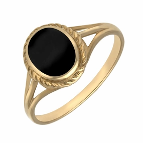 9ct Yellow Gold Whitby Jet Rope Edge Ring