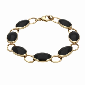 9ct Yellow Gold Whitby Jet Seven Stone Oval Bracelet