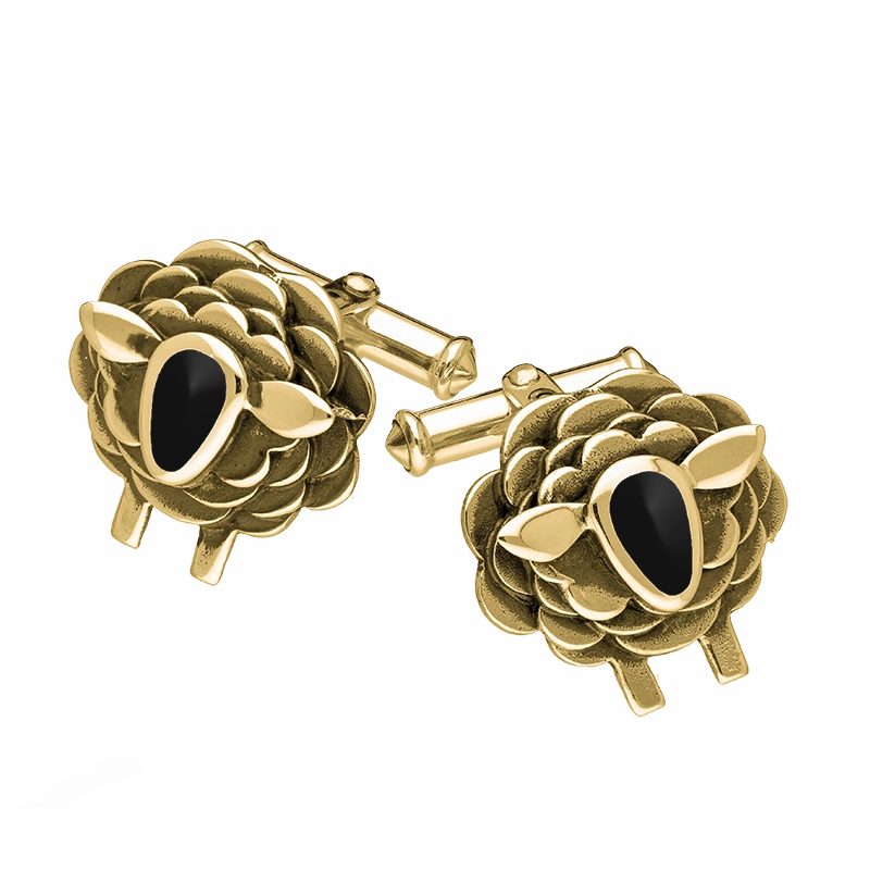 9ct Yellow Gold Whitby Jet Sheep Cufflinks