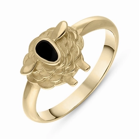 9ct Yellow Gold Whitby Jet Sheep Ring