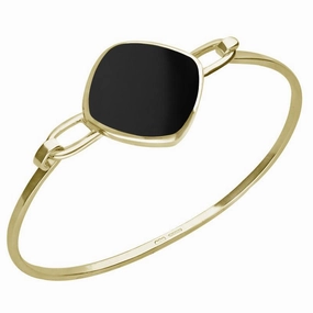 9ct Yellow Gold Whitby Jet Slim Cushion Bangle
