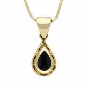 9ct Yellow Gold Whitby Jet Small Beaded Pear Necklace