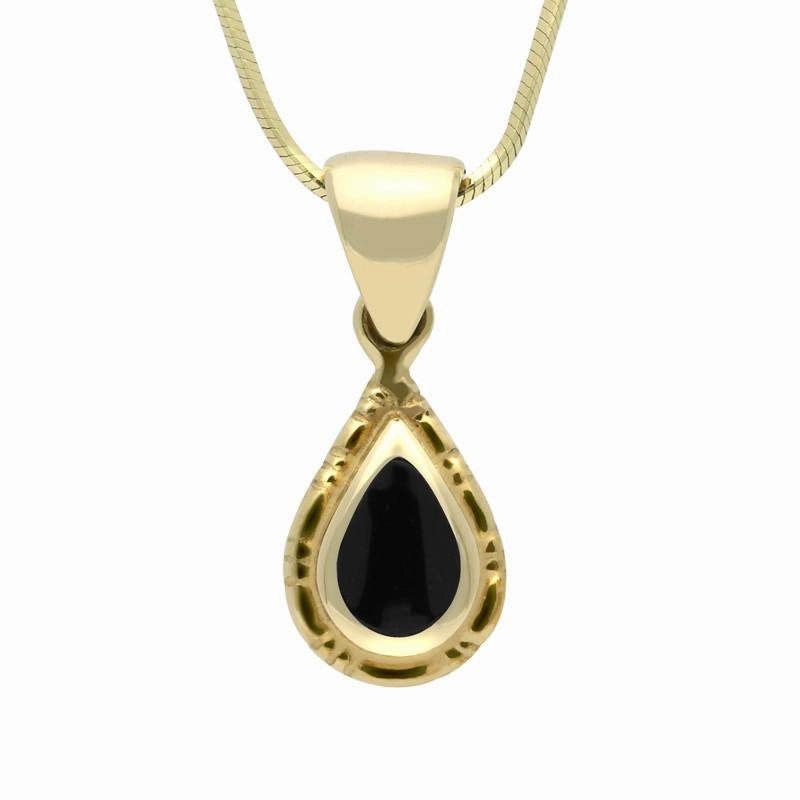 9ct Yellow Gold Whitby Jet Small Beaded Pear Necklace