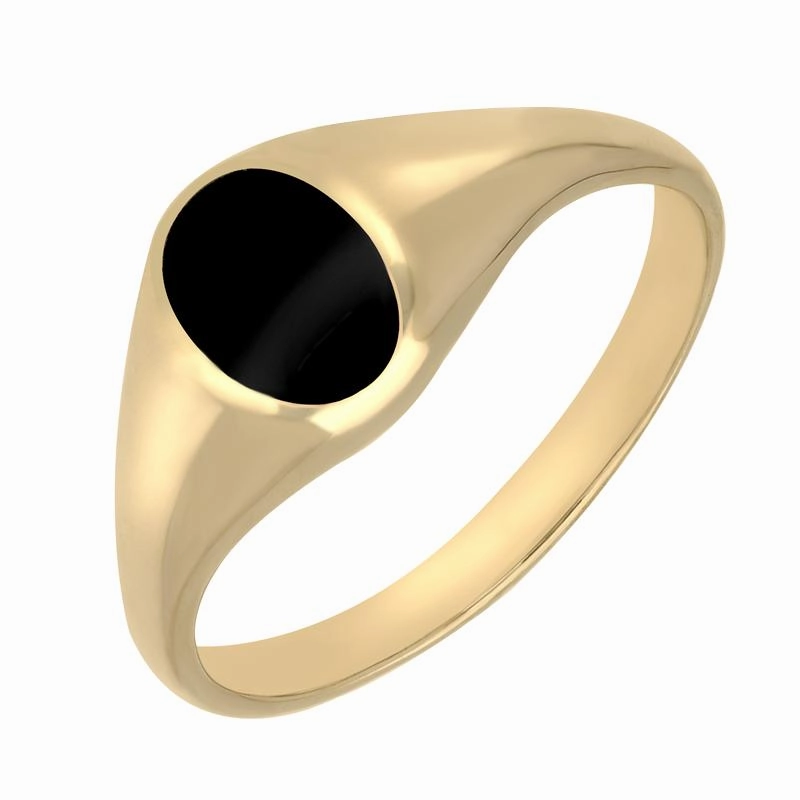 9ct Yellow Gold Whitby Jet Small Oval Signet Ring