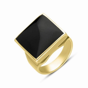 9ct Yellow Gold Whitby Jet Small Square Ring