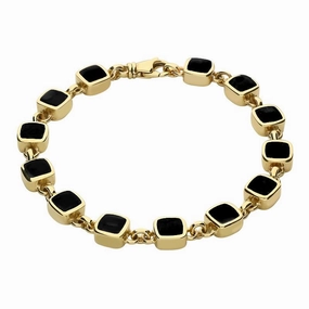 9ct Yellow Gold Whitby Jet Square Cushion Bracelet