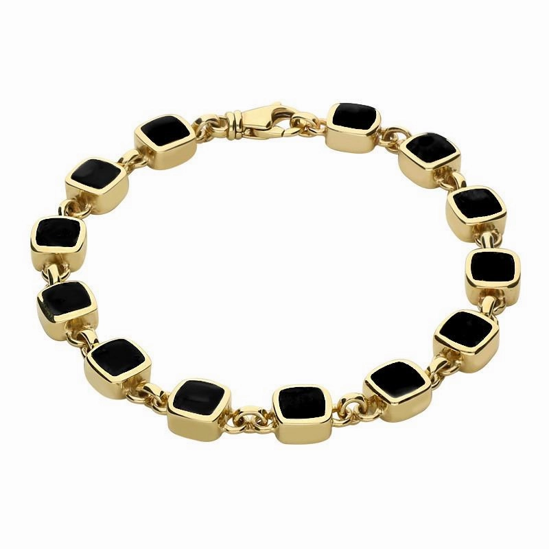 9ct Yellow Gold Whitby Jet Square Cushion Bracelet
