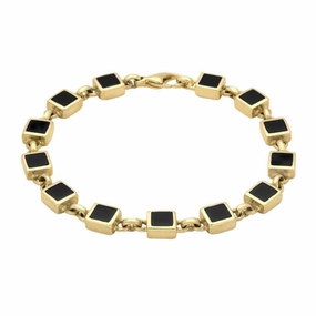 9ct Yellow Gold Whitby Jet Square Stone Bracelet