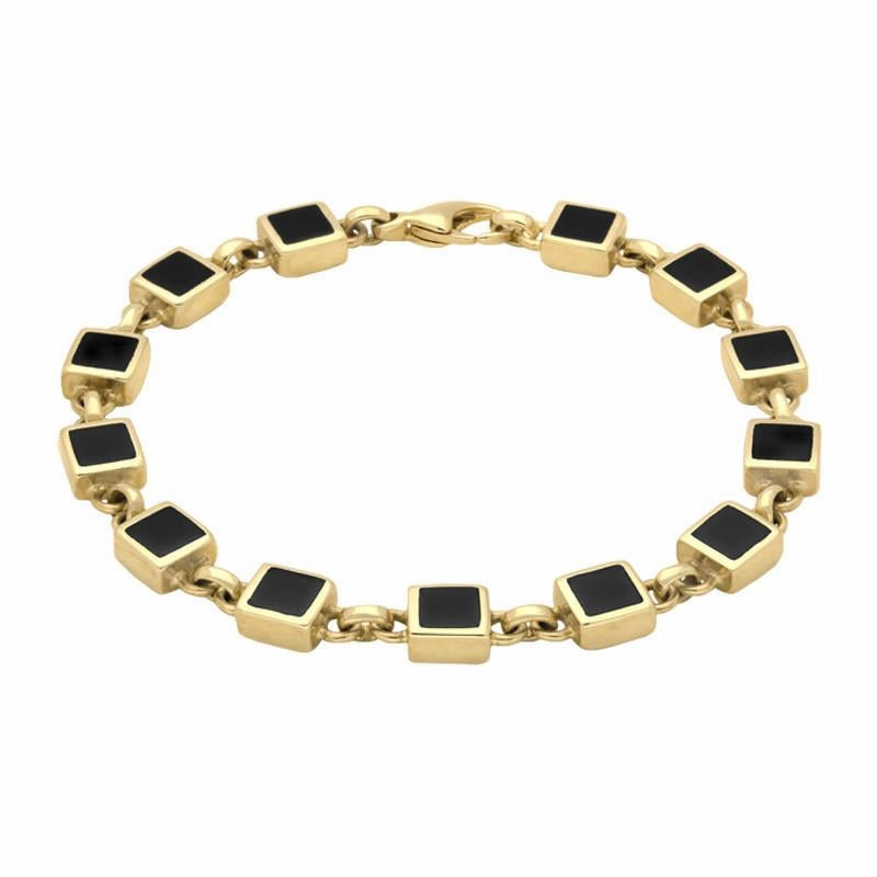 9ct Yellow Gold Whitby Jet Square Stone Bracelet