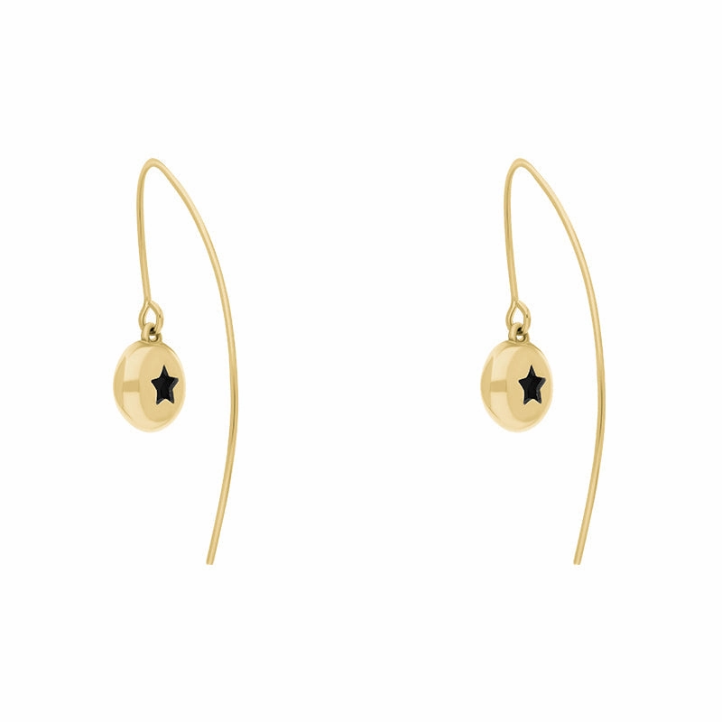 9ct Yellow Gold Whitby Jet Star Disc Drop Earrings