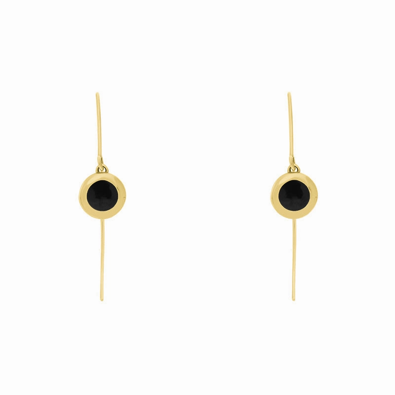 9ct Yellow Gold Whitby Jet Star Disc Drop Earrings