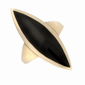 9ct Yellow Gold Whitby Jet Toscana Long Marquise Shaped Ring