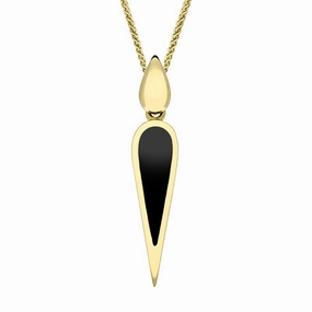 9ct Yellow Gold Whitby Jet Toscana Slim Pear Drop Necklace