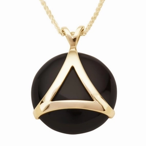 9ct Yellow Gold Whitby Jet Triangle Disc Necklace D