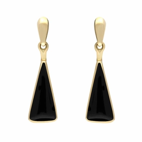 9ct Yellow Gold Whitby Jet Triangle Drop Earrings