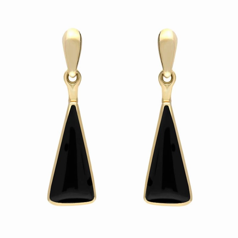 9ct Yellow Gold Whitby Jet Triangle Drop Earrings
